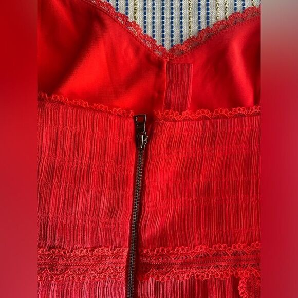 Alice + Olivia  Mini Dress Womens Size 6 Red Spaghetti Strap Button Lace - Picture 13 of 15